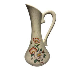 Fossil Craft Ceramic Pitcher Vase Speckled 8" Tall Floral Design Vintage Canada